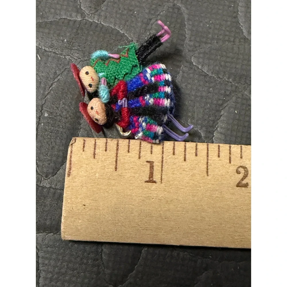 Worry Doll Pin Brooch Pin Guatemalan Folk Art Jewelry Vintage Dancing Couple